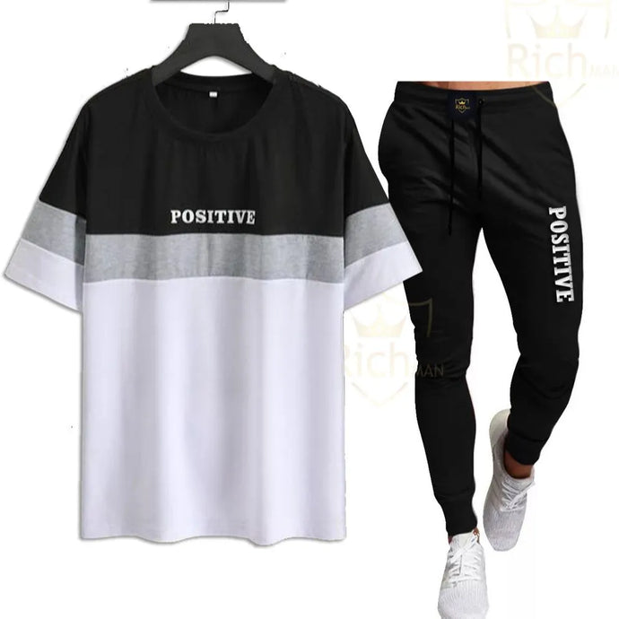 Positive_Summer Men Tracksuit Trouser and Shirt Track suit for Summer