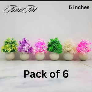 Pack of 3, 5 Artificial Small Plants - 6 Inches High Quality Table Top Decor in White Pots