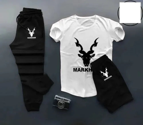 Againtr Summer Printed Tracksuit For Men & Boys - Soft & Comfortable Fabric T Shirt & Trouser Printed Tracksuit black