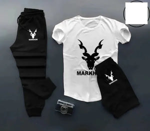 Againtr Summer Printed Tracksuit For Men & Boys - Soft & Comfortable Fabric T Shirt & Trouser Printed Tracksuit black