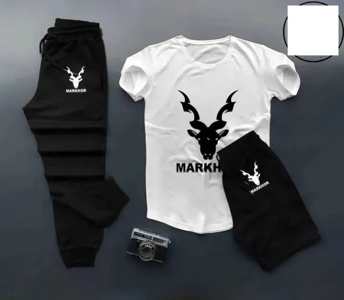 Againtr Summer Printed Tracksuit For Men & Boys - Soft & Comfortable Fabric T Shirt & Trouser Printed Tracksuit black