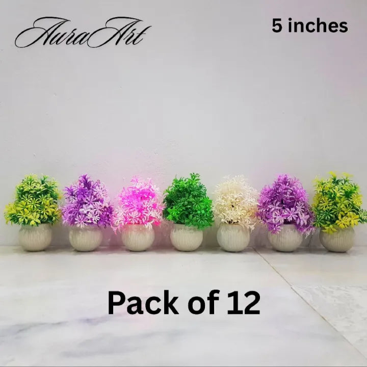 Pack of 3, 5 Artificial Small Plants - 6 Inches High Quality Table Top Decor in White Pots