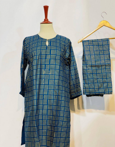 2 PCs women stitched linen printed suit