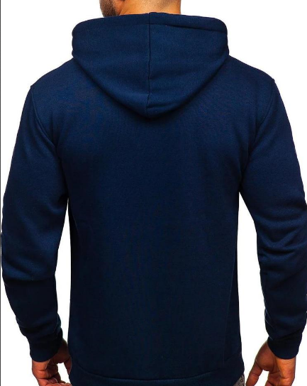 Men's stitched fleece plain hoodie blue