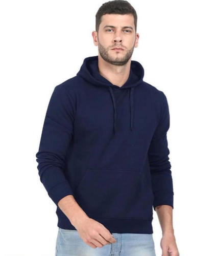 Men's stitched fleece plain hoodie blue