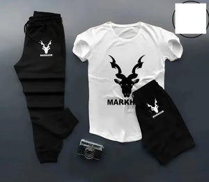 Againtr Summer Printed Tracksuit For Men & Boys - Soft & Comfortable Fabric T Shirt & Trouser Printed Tracksuit black