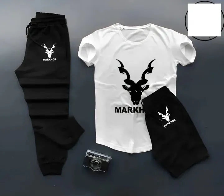 Againtr Summer Printed Tracksuit For Men & Boys - Soft & Comfortable Fabric T Shirt & Trouser Printed Tracksuit black