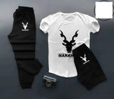 Againtr Summer Printed Tracksuit For Men & Boys - Soft & Comfortable Fabric T Shirt & Trouser Printed Tracksuit black