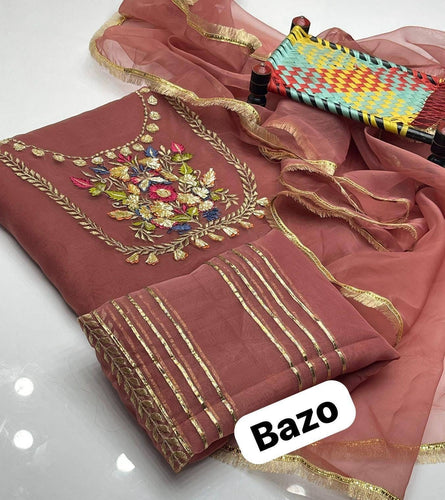 2 Pcs women's unstitched organza embroidered suit
