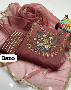2 Pcs women's unstitched organza embroidered suit