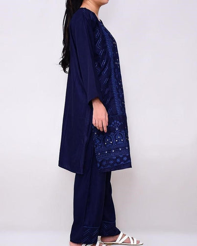 2 Pcs women's stitched linen embroidered suit