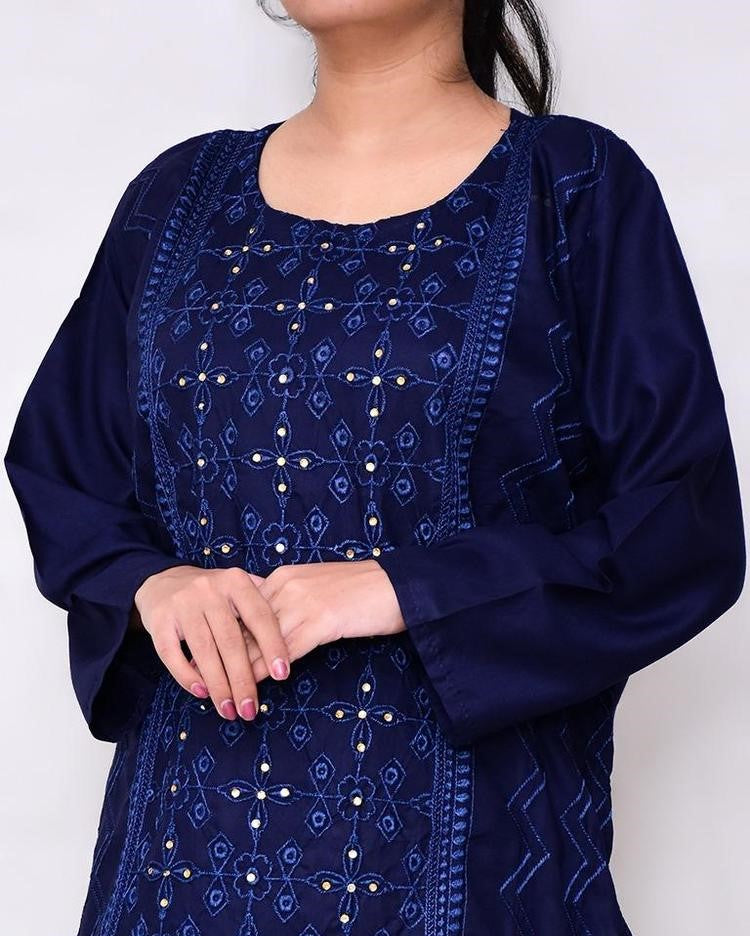 2 Pcs women's stitched linen embroidered suit
