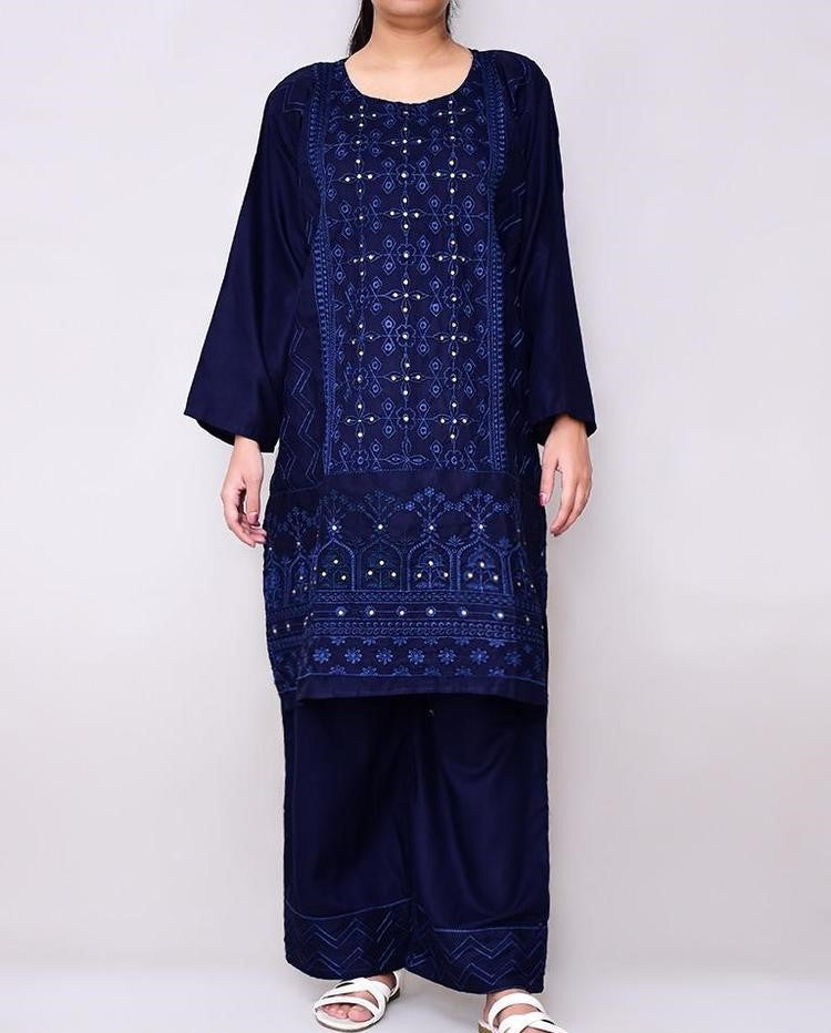 2 Pcs women's stitched linen embroidered suit
