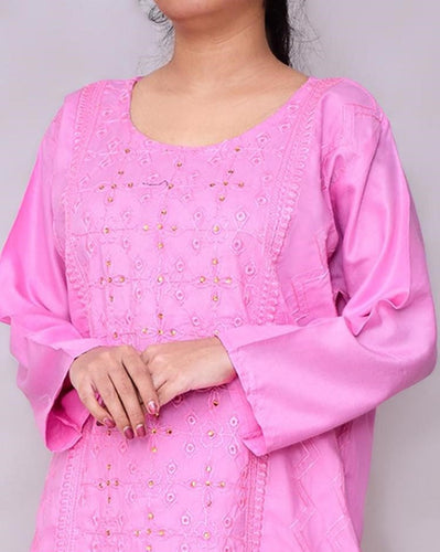 2 Pcs women's stitched linen embroidered suit