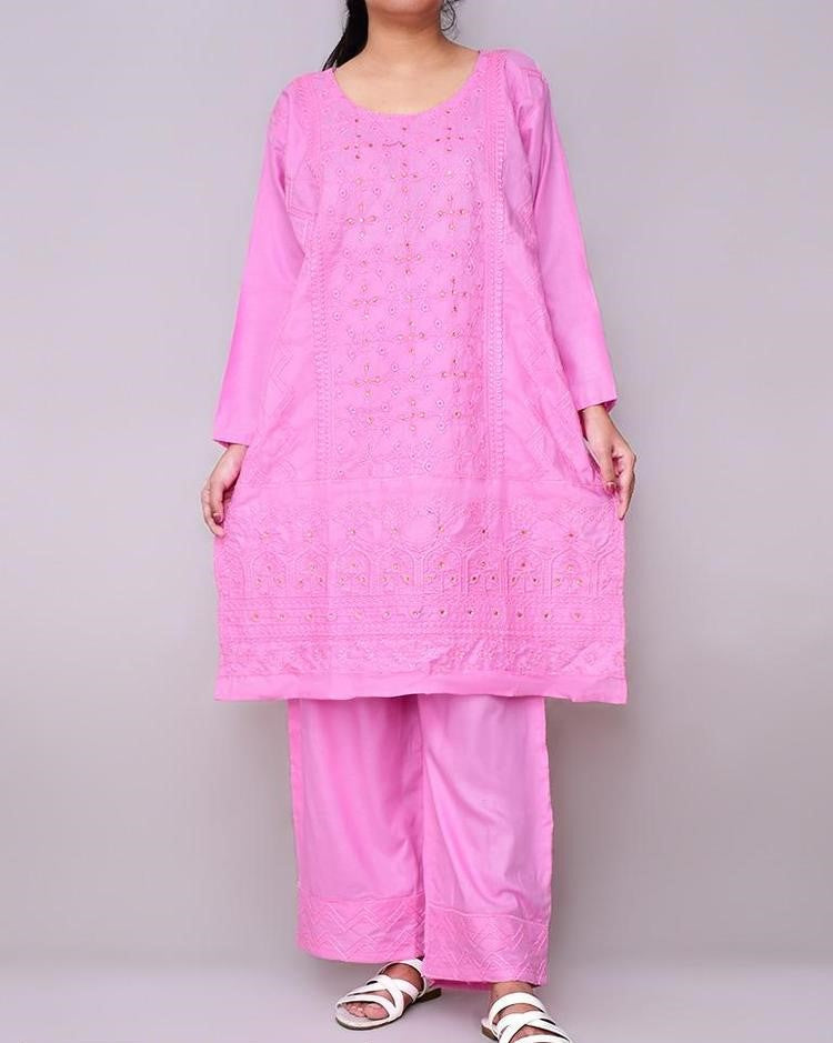 2 Pcs women's stitched linen embroidered suit