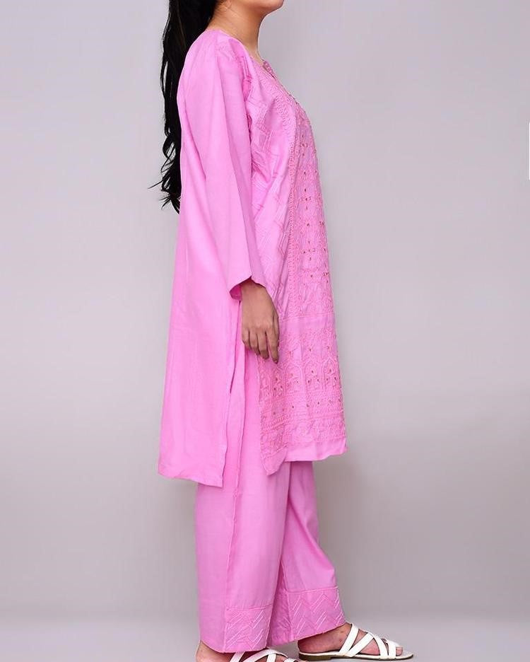 2 Pcs women's stitched linen embroidered suit