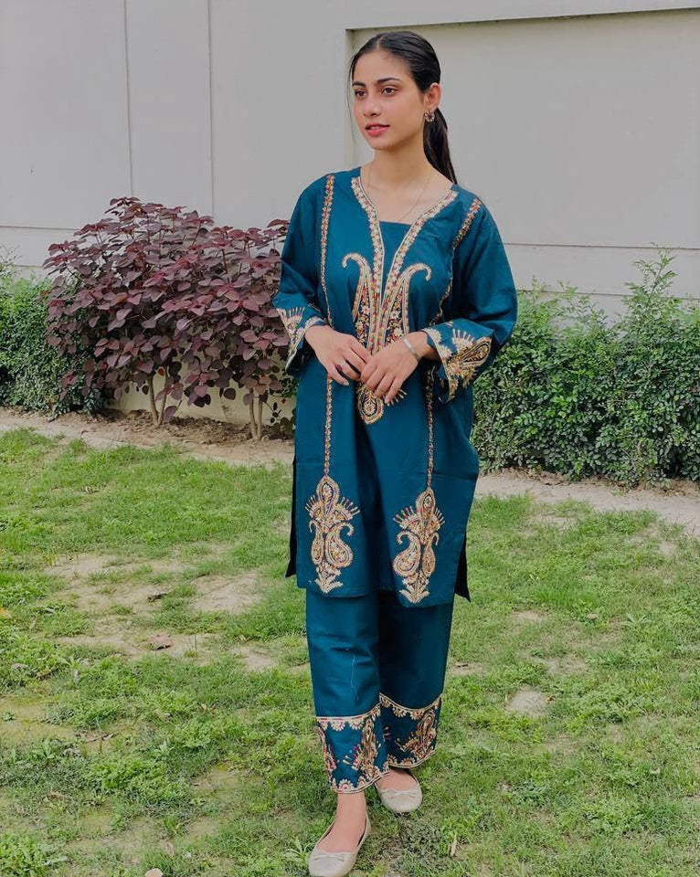 2 PCs cotton embroidered suit