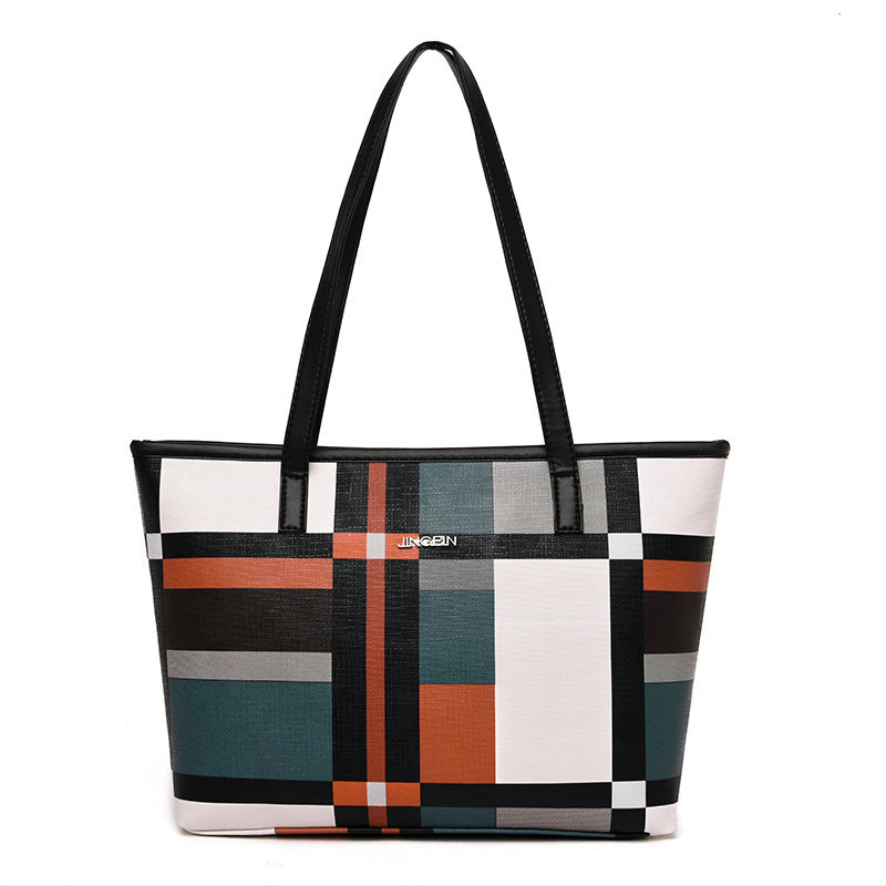 2025 new tote bag Korean check large capacity shoulder messenger bag retro fashion handbag