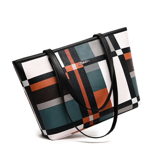 2025 new tote bag Korean check large capacity shoulder messenger bag retro fashion handbag