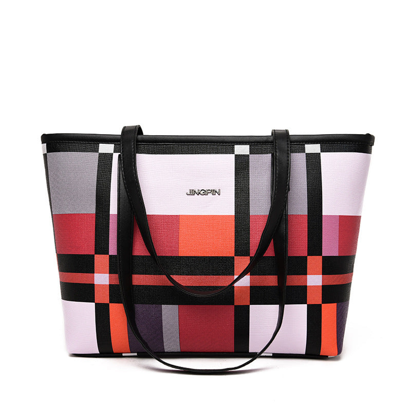2025 new tote bag Korean check large capacity shoulder messenger bag retro fashion handbag