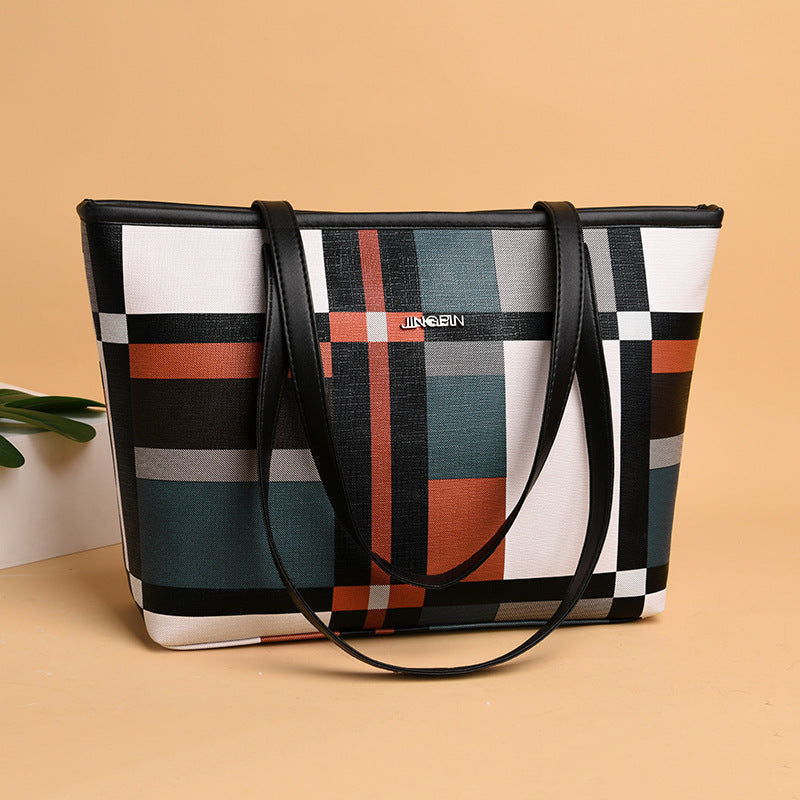 2025 new tote bag Korean check large capacity shoulder messenger bag retro fashion handbag