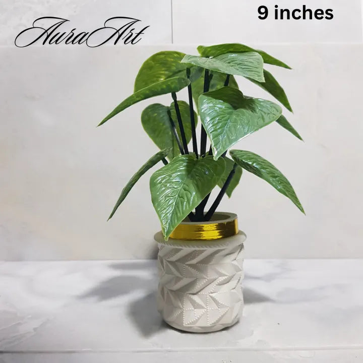 Pack of 3, 5 Artificial Small Plants - 6 Inches High Quality Table Top Decor in White Pots