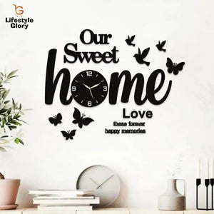 Lifestyle Glory Brand Butterflies and Sweet Home 3D Wooden Wall Clock I Wooden Wall Clock I Wall Clocks I Wall Clock For Bedroom I Wall Clock for Room I Wooden Wall Clock I Wooden Clock I Clocks I Clock