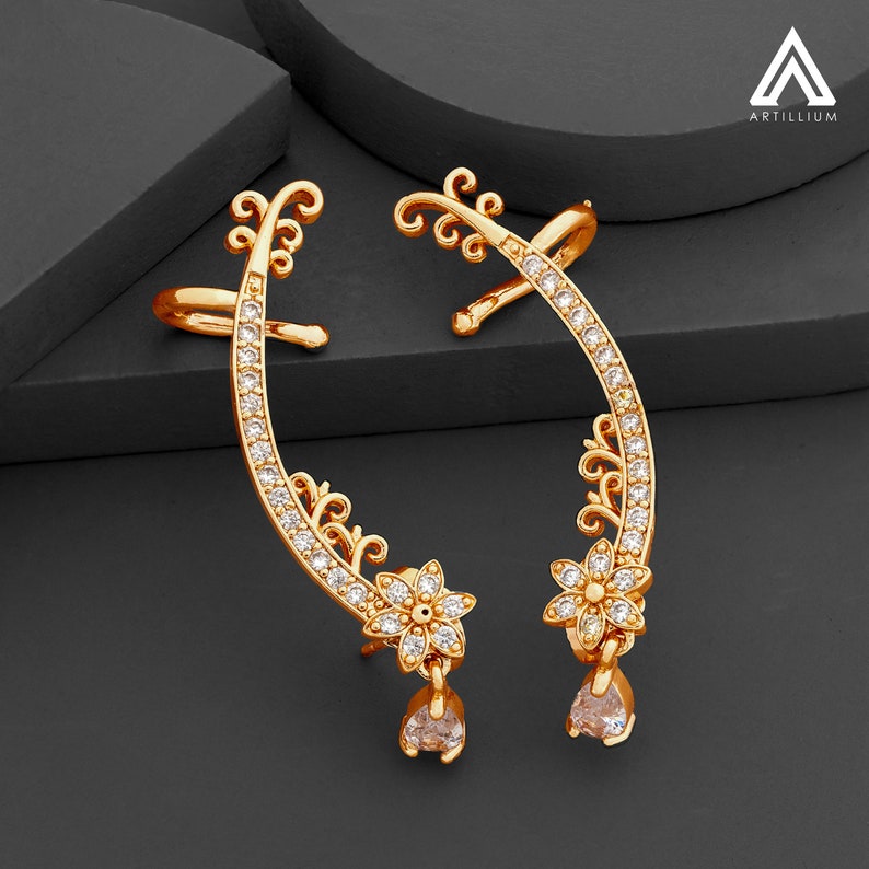 Diamond cuff Earrings by artillium cuff earring, Dangle Link Earrings