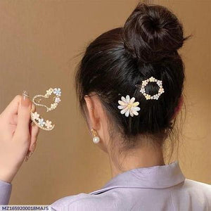 Flower Design Gold Plated Artificial Stones Hair Pin